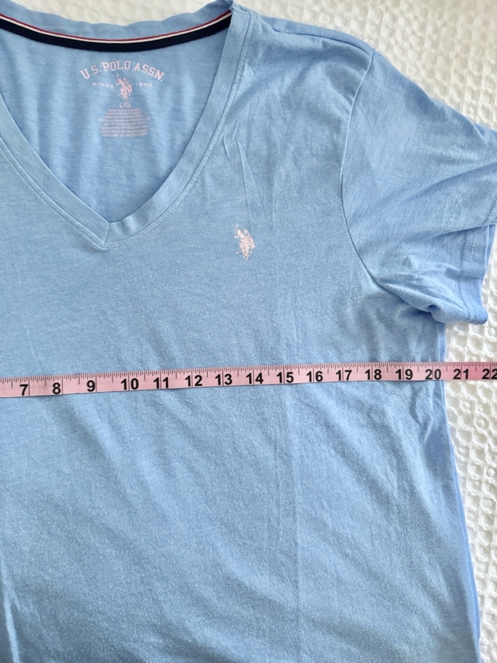 U.S. Polo Assn. Light Blue V-Neck Top with Blue & White Striped Pajama Pants - Picture 7 of 12